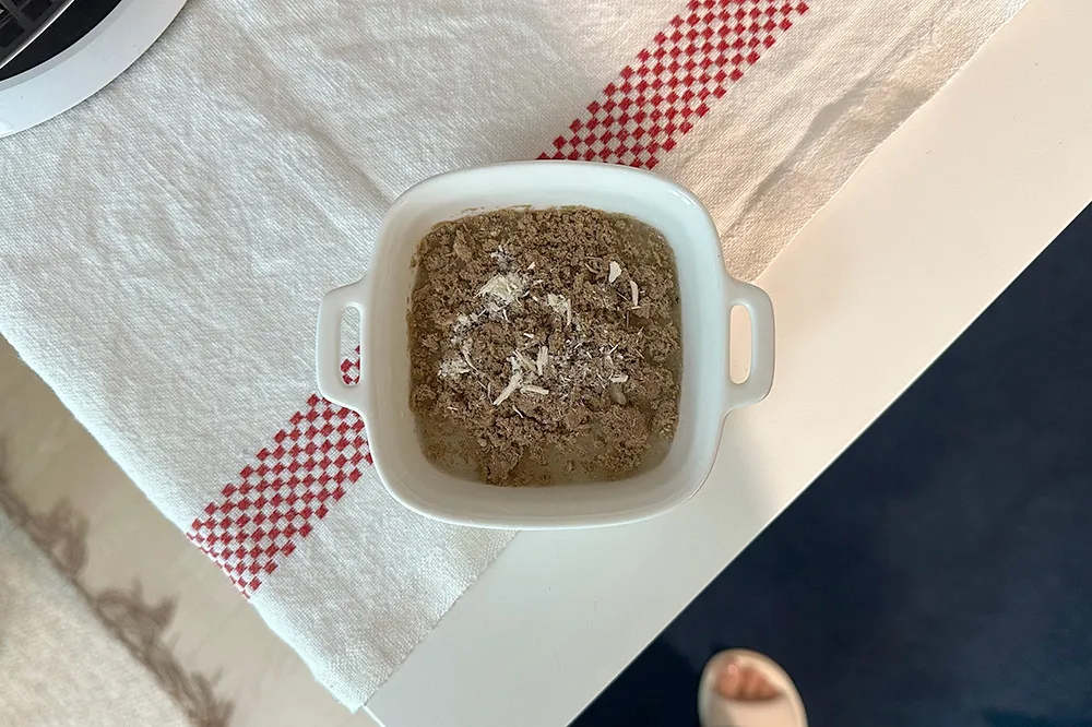 그릇에 사료 담기